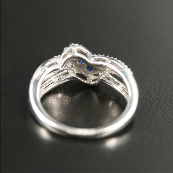 Sapphire & White Topaz 925 Sterling Silver Crossover Ring - Picture 3 of 4